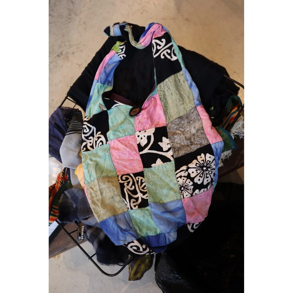 Boho Patchwork Hobo Bag Batik Floral Tie Dye Slouchy Shoulder Tote Multi Color